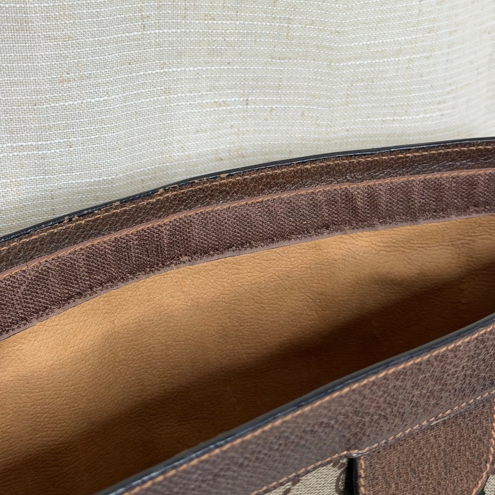 Vintage Gucci Clutch GG Supreme Web Sherry Line Stripe Brown Leather Canvas Bag - Picture 11 of 13